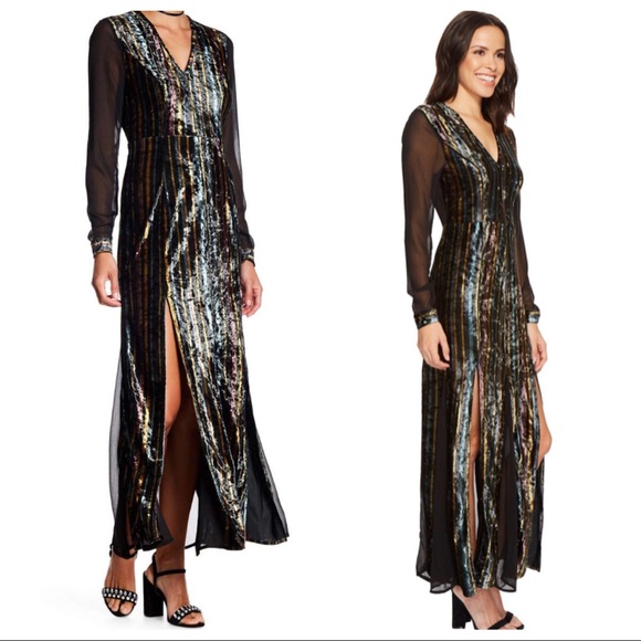 Romeo & Juliet Couture Velvet Chiffon Maxi Dress M - Picture 2 of 5